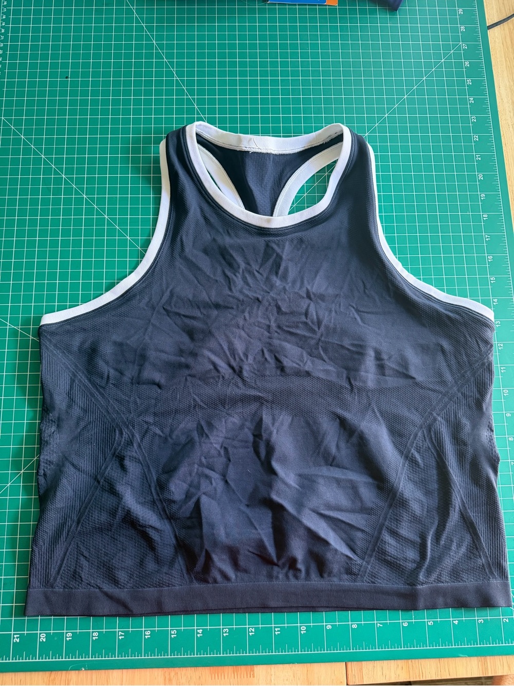 Athleta Navy Racerback Athletic Crop Tank with White Trim NWOT